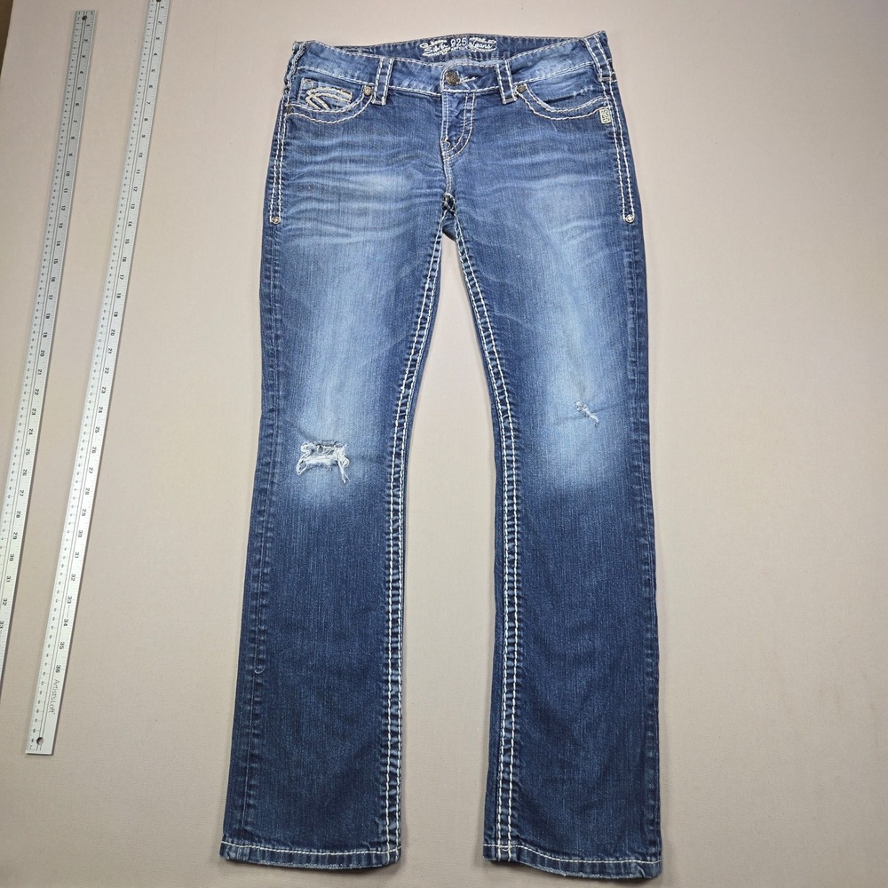 Silver Jeans Co Adelaide Straight Leg Jeans Distressed Blue Wash Womens Size